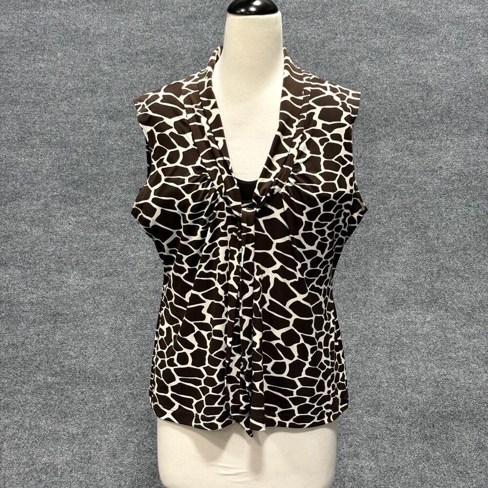 Jules & Leopold Blouse Womens XL Brown Beige Giraffe Print Sleeveless V Neck Top